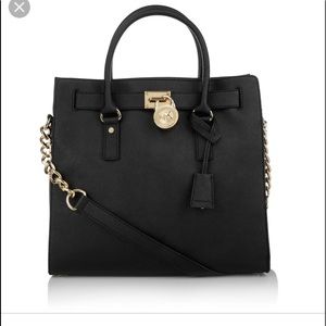 Michael Kors Hamilton Large Black Leather Tote